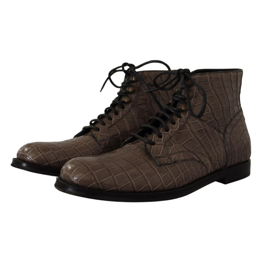 Dolce & Gabbana Gray Crocodile Leather Derby Boots