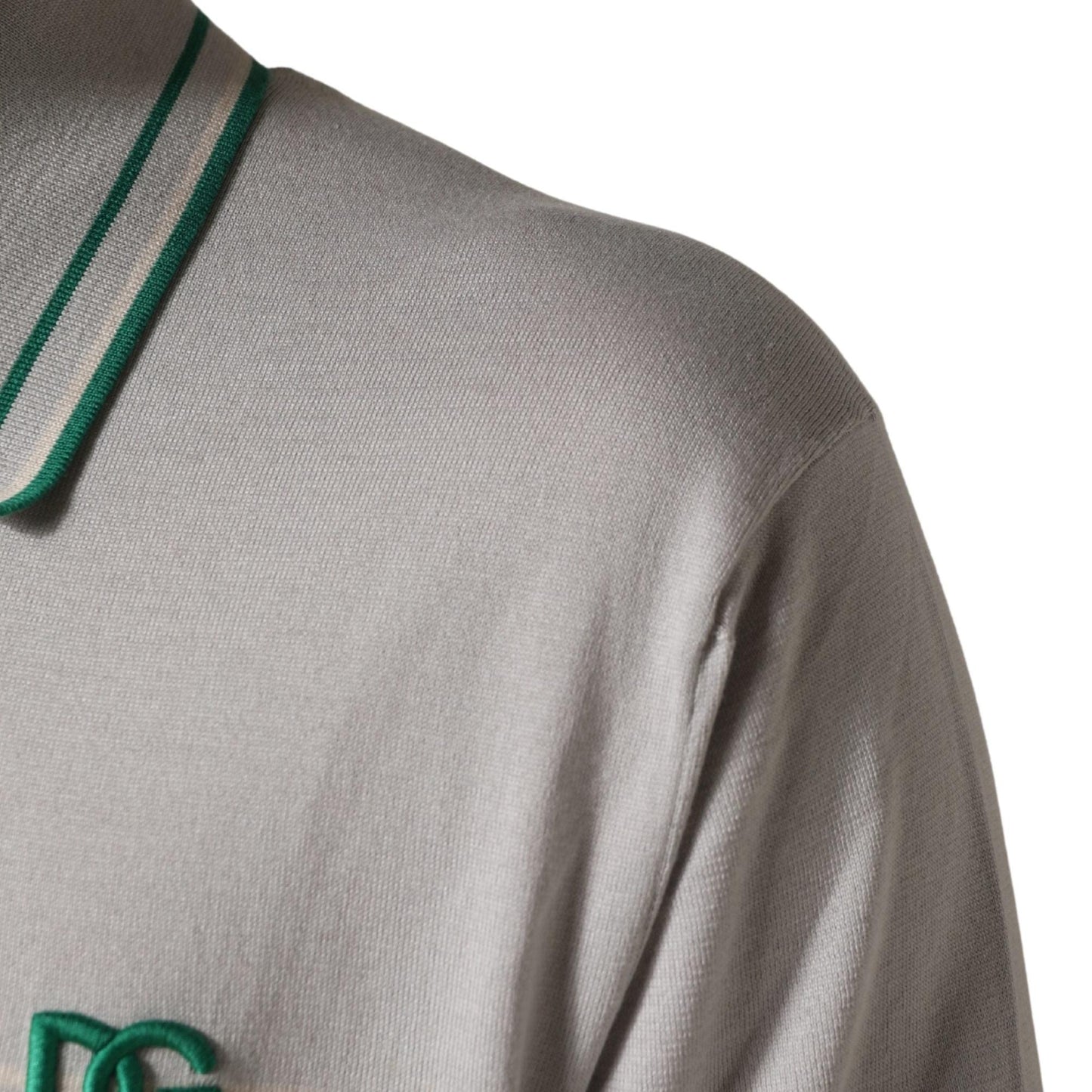 Dolce & Gabbana Gray Green Striped Logo Silk Polo T-shirt