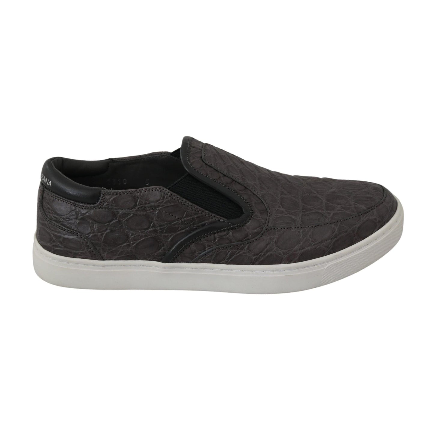 Dolce & Gabbana Gray Leather Flat Caiman Mens Loafers Shoes