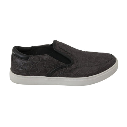 Dolce & Gabbana Gray Leather Flat Caiman Mens Loafers Shoes
