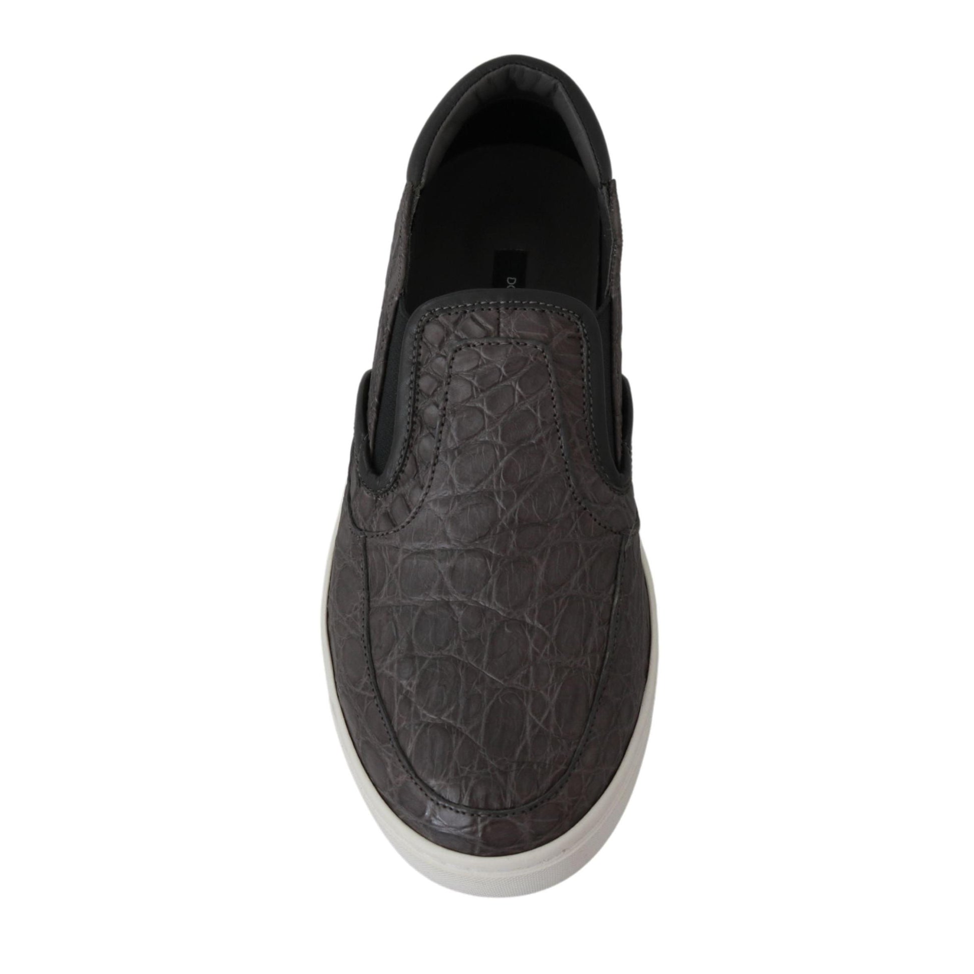 Dolce & Gabbana Gray Leather Flat Caiman Mens Loafers Shoes