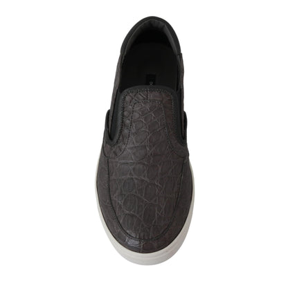 Dolce & Gabbana Gray Leather Flat Caiman Mens Loafers Shoes