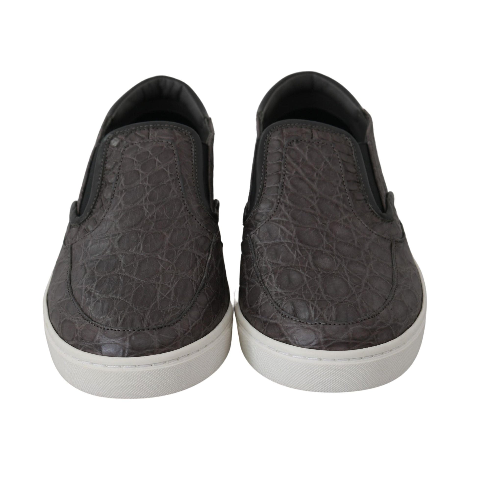 Dolce & Gabbana Gray Leather Flat Caiman Mens Loafers Shoes