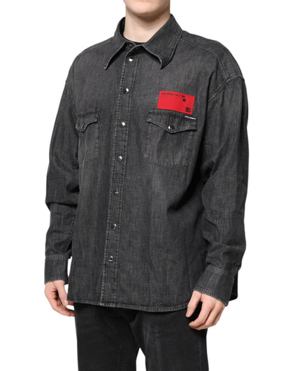 Dolce & Gabbana Gray Long Sleeves Button Down Denim Shirt