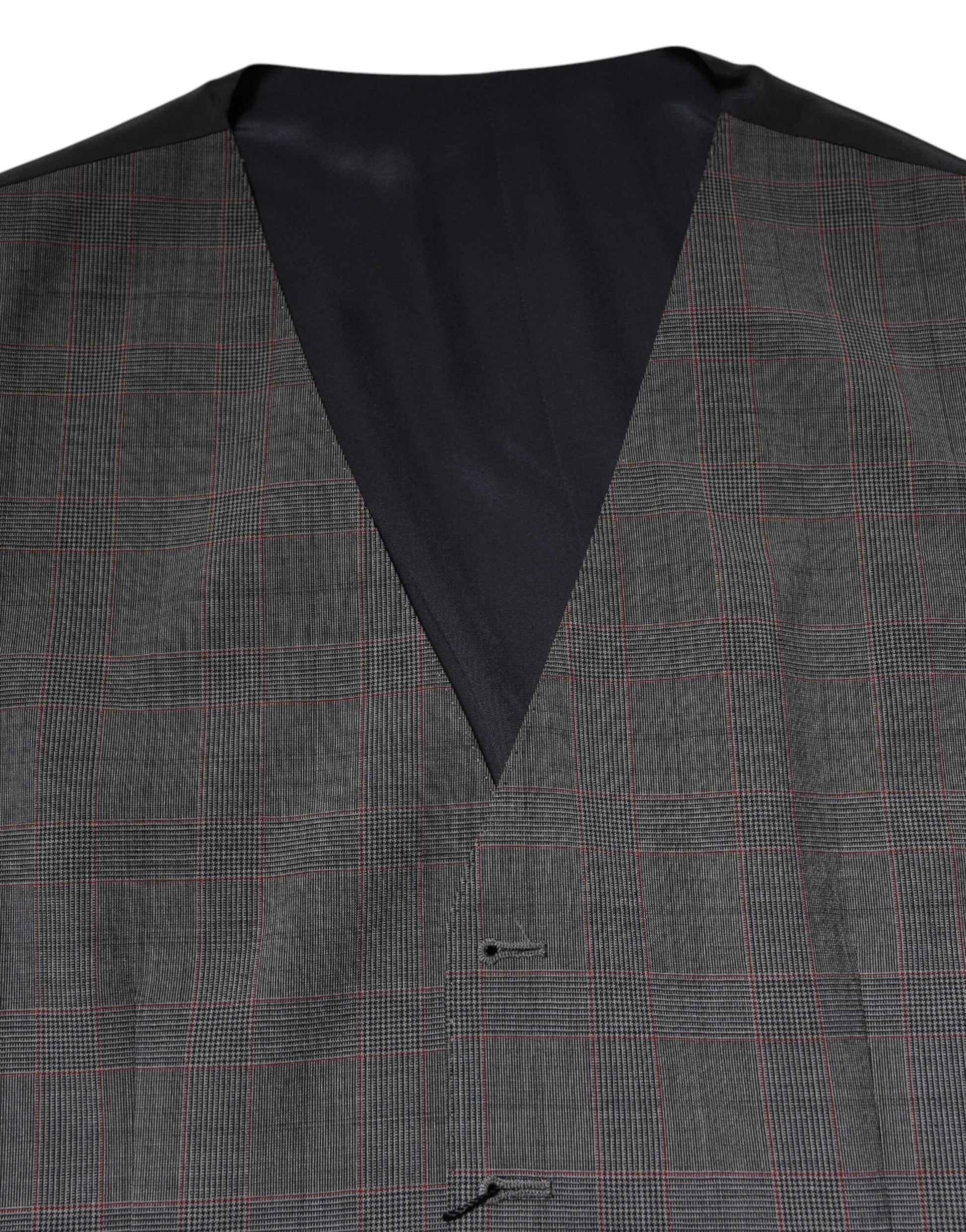Dolce & Gabbana Gray Plaid Wool Formal Dress Waistcoat Vest