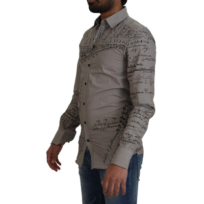 Dolce & Gabbana Gray Printed Cotton Slim Dress GOLD Shirt