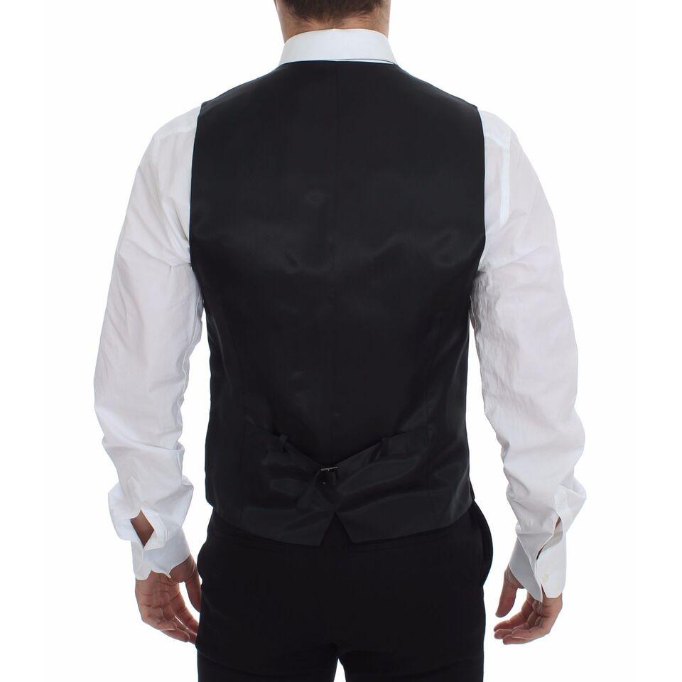 Dolce & Gabbana Gray Striped Wool Logo Vest Gilet Weste