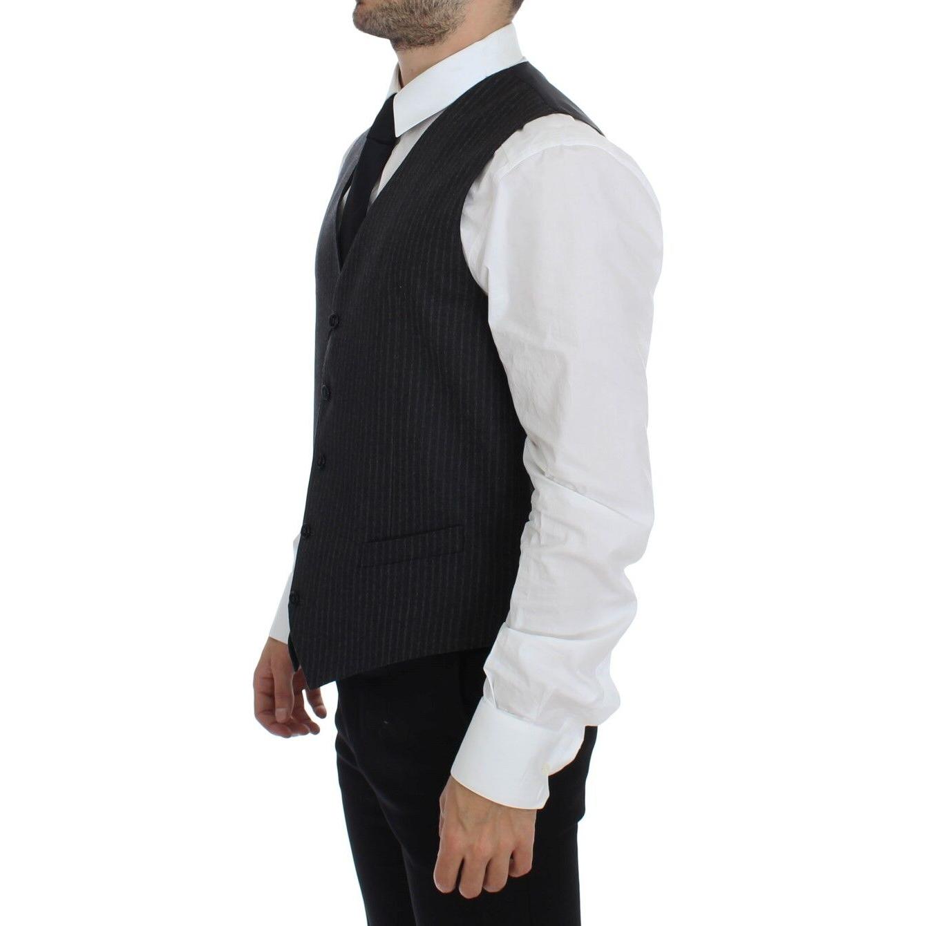 Dolce & Gabbana Gray Striped Wool Single Breasted Vest