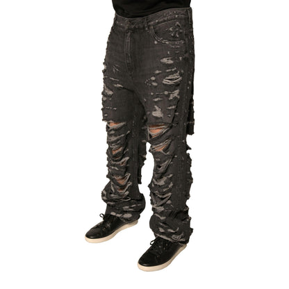Dolce & Gabbana Gray Tattered Cotton Straight Men Denim Jeans
