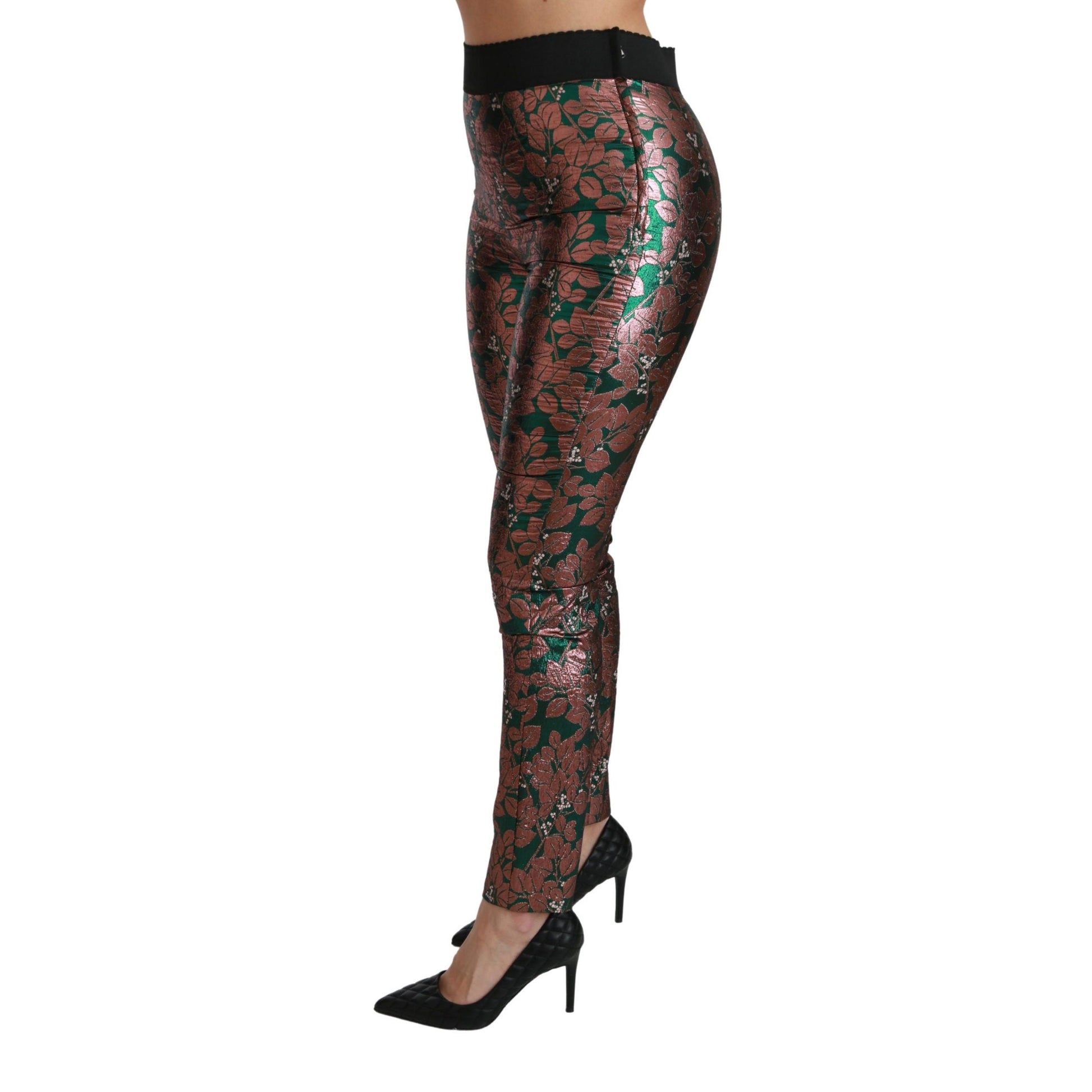 Dolce & Gabbana Green Bronze Leaf Tights Skinny Pants