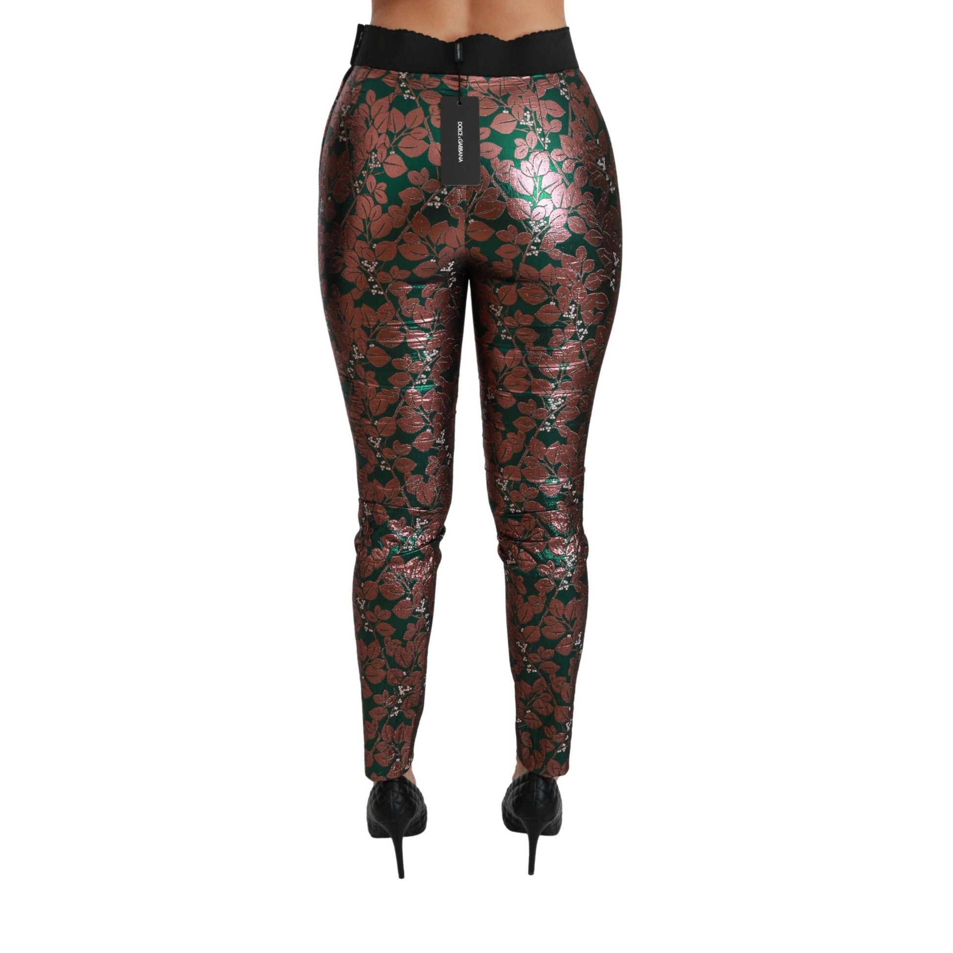 Dolce & Gabbana Green Bronze Leaf Tights Skinny Pants