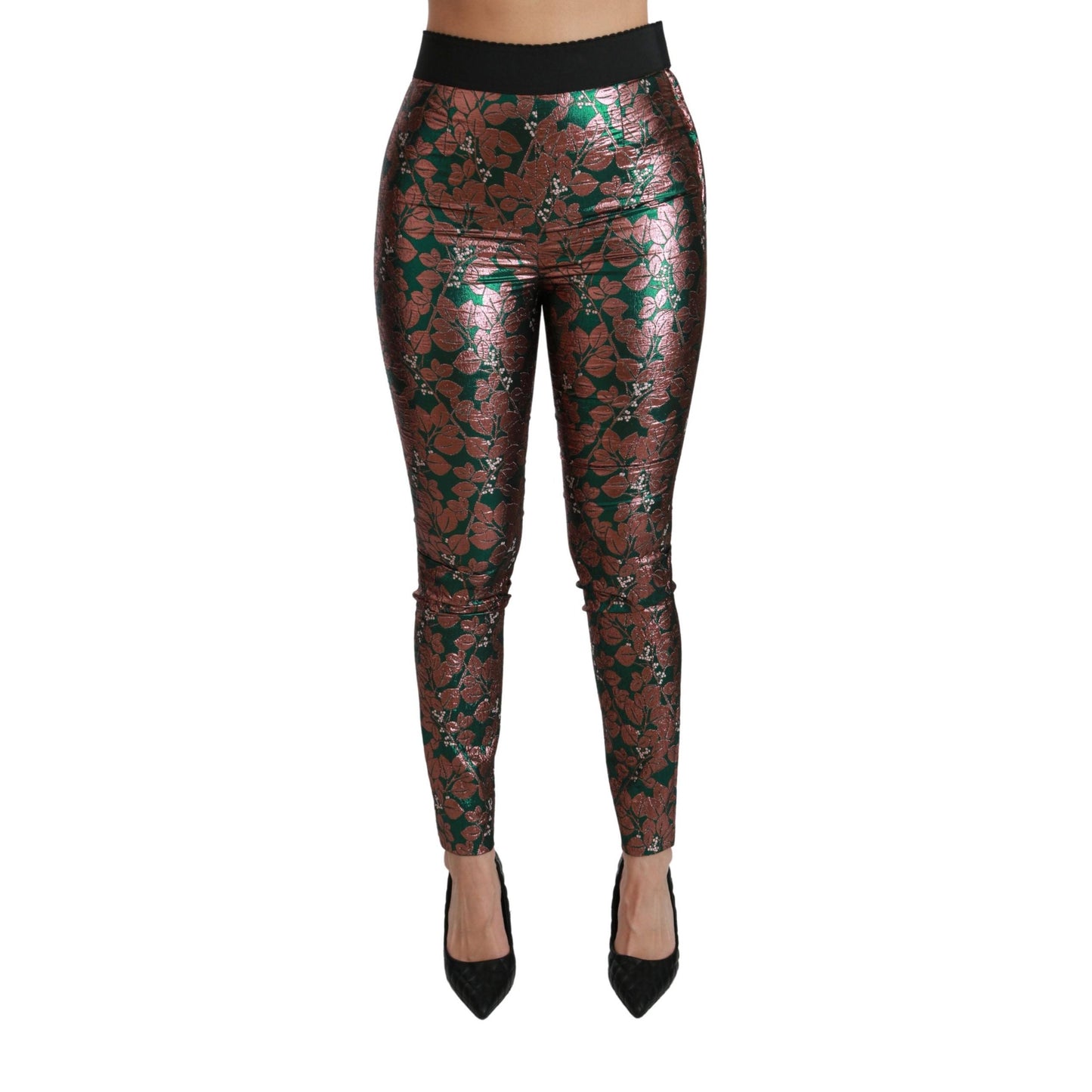Dolce & Gabbana Green Bronze Leaf Tights Skinny Pants