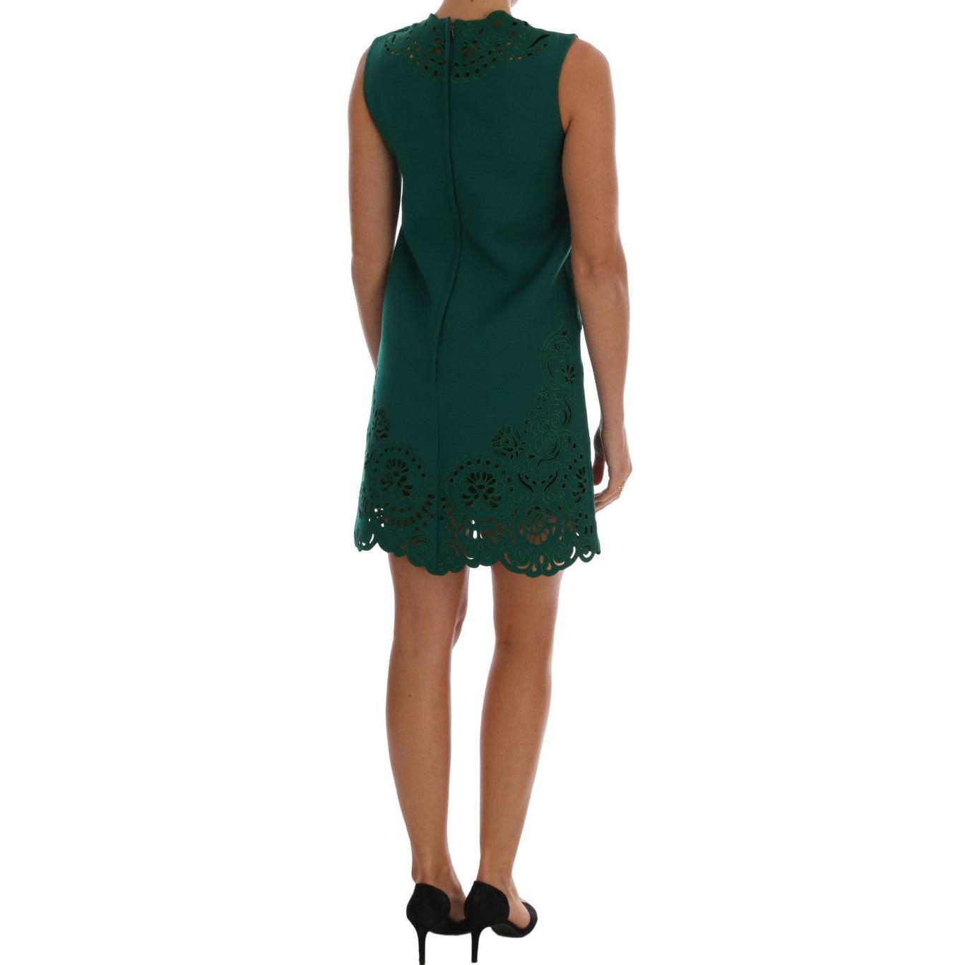 Dolce & Gabbana Green Floral Cutout Silk Wool Dress