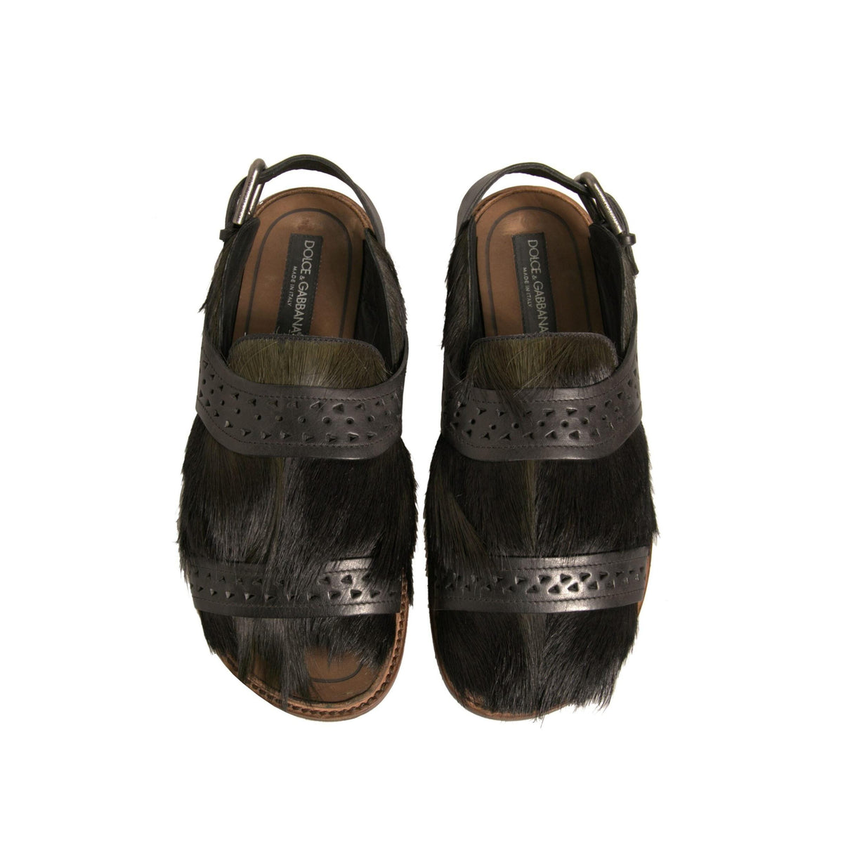 Dolce & Gabbana Green Gazelle Hair Leather Flats Sandals Shoes