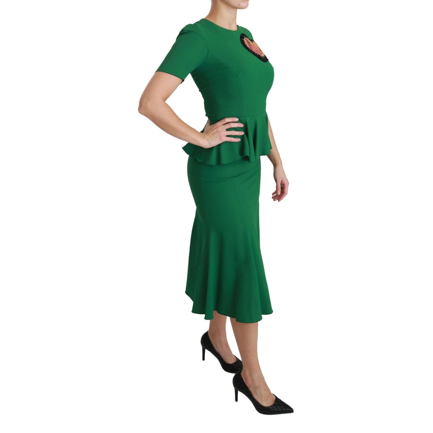 Dolce & Gabbana Green Heart Patch Mermaid Midi Viscose Dress