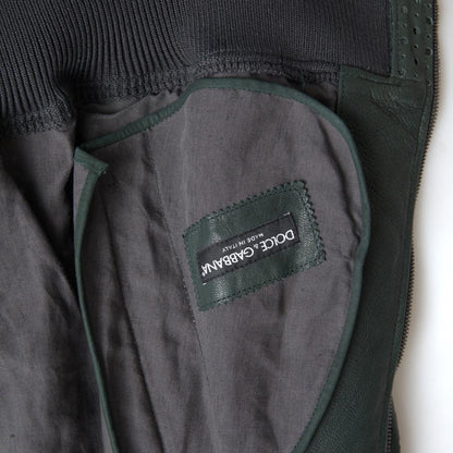 Dolce & Gabbana Green Perforated Leather Bomber Jacket