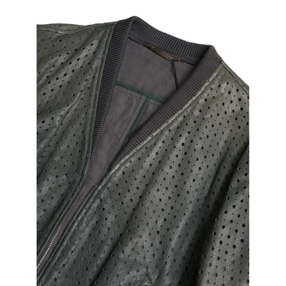 Dolce & Gabbana Green Perforated Leather Bomber Jacket