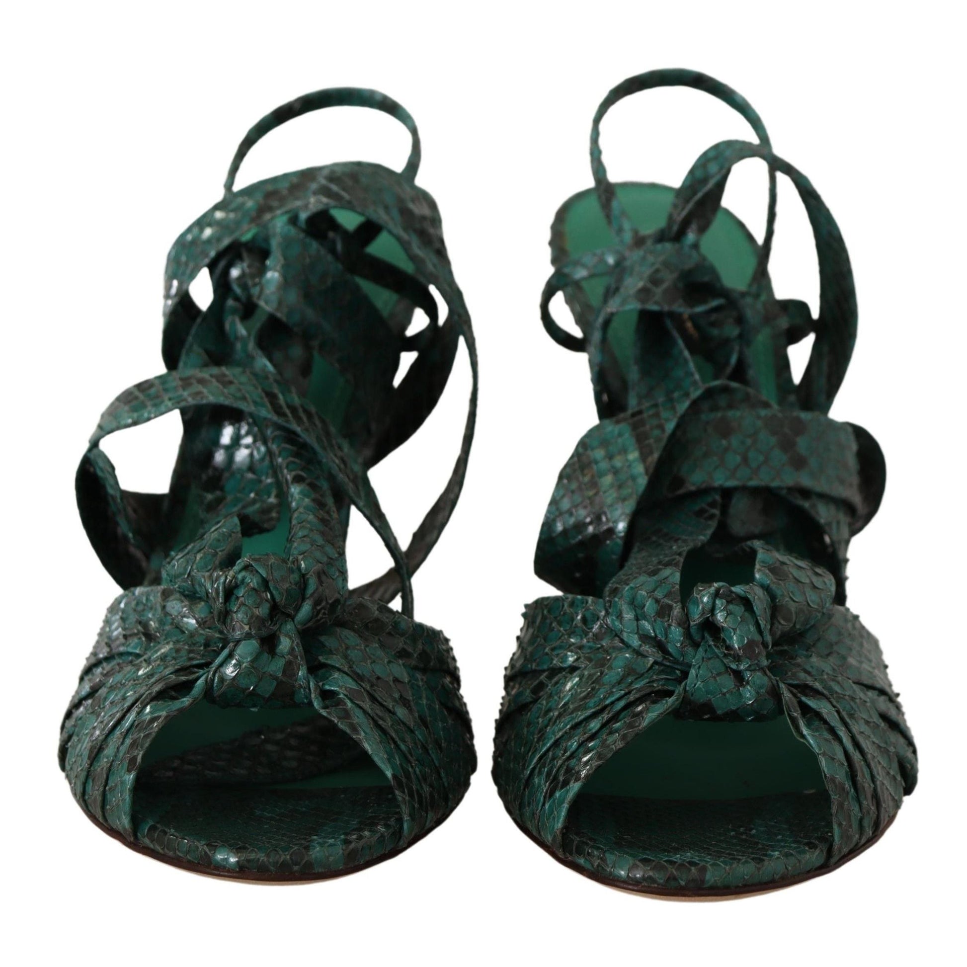 Dolce & Gabbana Green Python Strap Sandals Heels Shoes