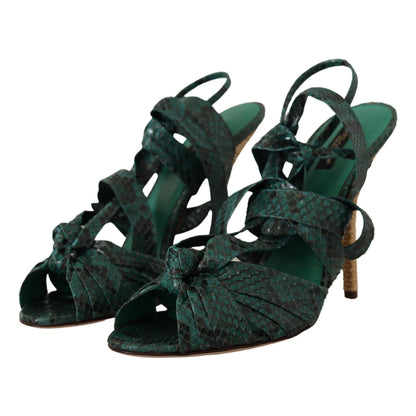 Dolce & Gabbana Green Python Strap Sandals Heels Shoes