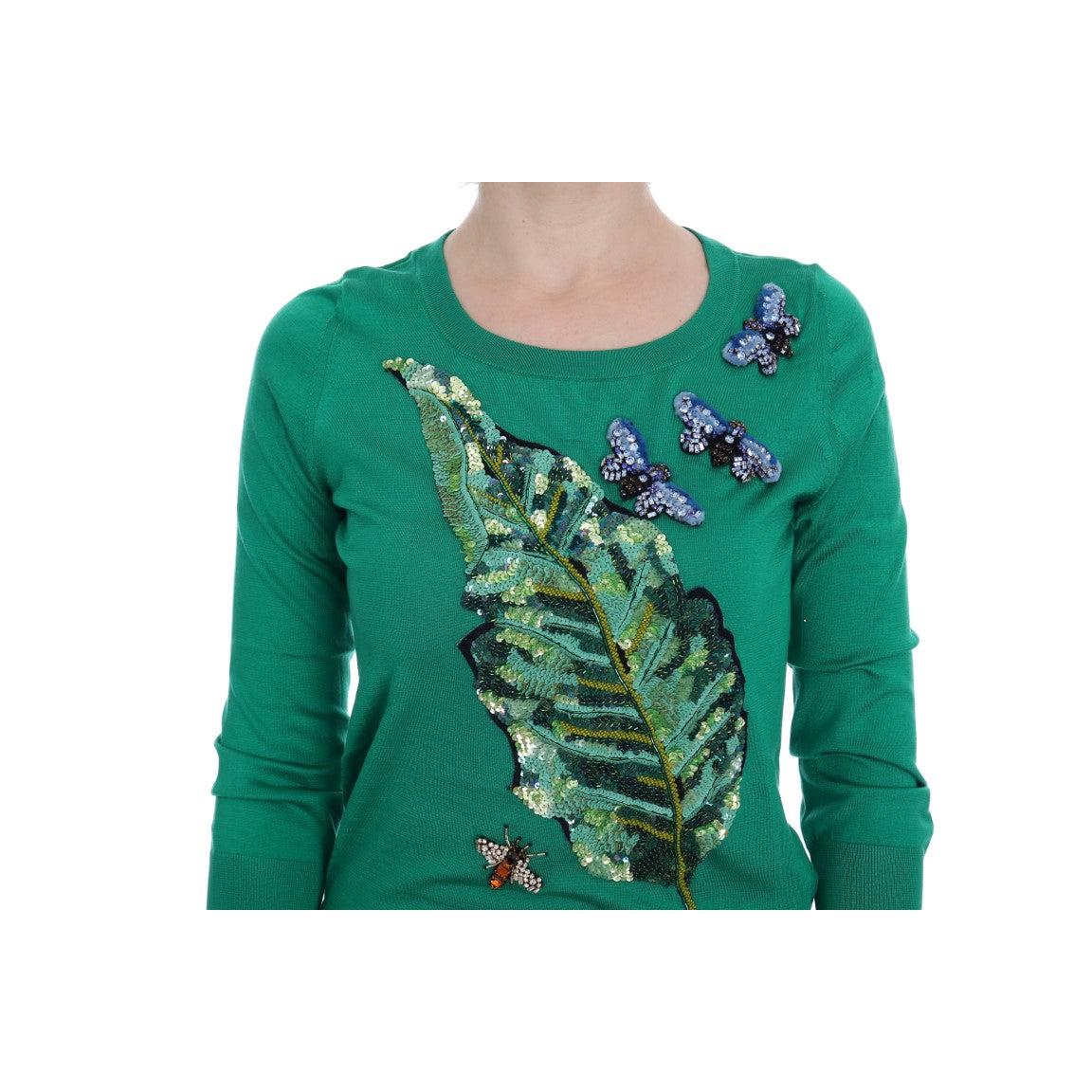 Dolce & Gabbana Green Silk Crystal Banana Sweater