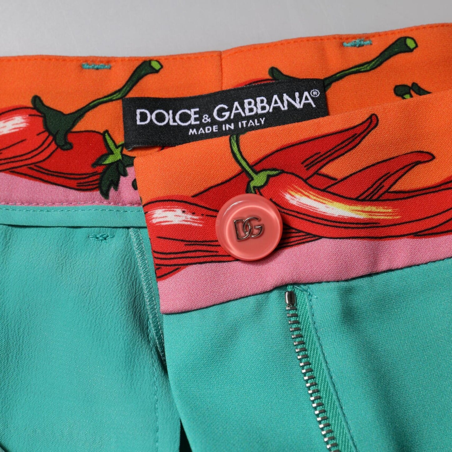 Dolce & Gabbana Green Silk Printed Straight Pants