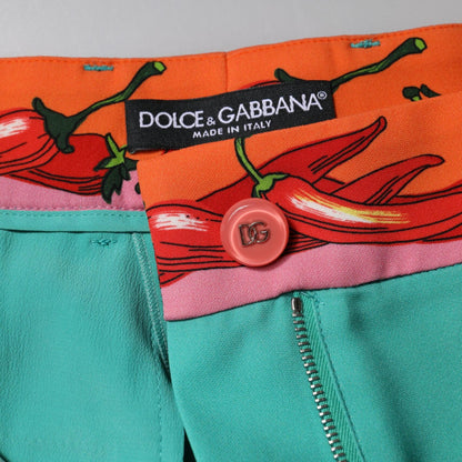 Dolce & Gabbana Green Silk Printed Straight Pants