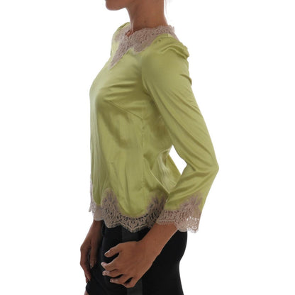 Dolce & Gabbana Green Silk Stretch Blouse Top