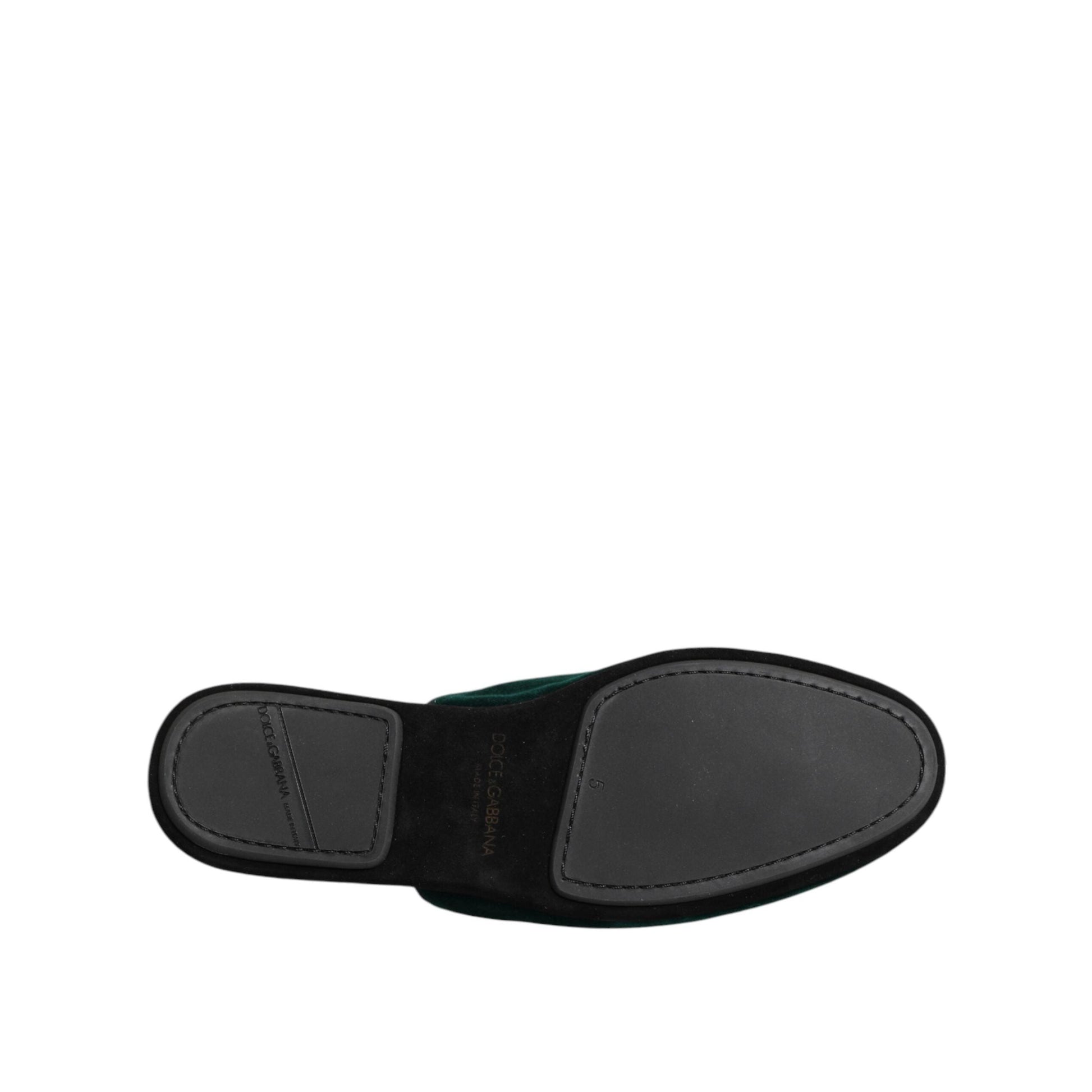 Dolce & Gabbana Green Velvet Cross Embellished Slippers Shoes