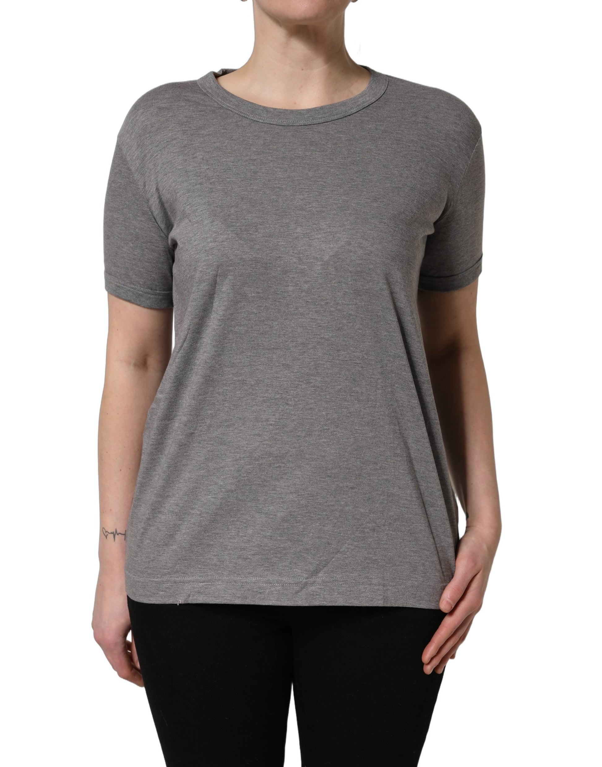 Dolce & Gabbana Grey Cotton Short Sleeves Crew Neck T-shirt