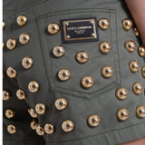 Dolce & Gabbana Grøn Embellished Bomuld High Waist Hot Bukser & Jeans Shorts-Modeoutlet