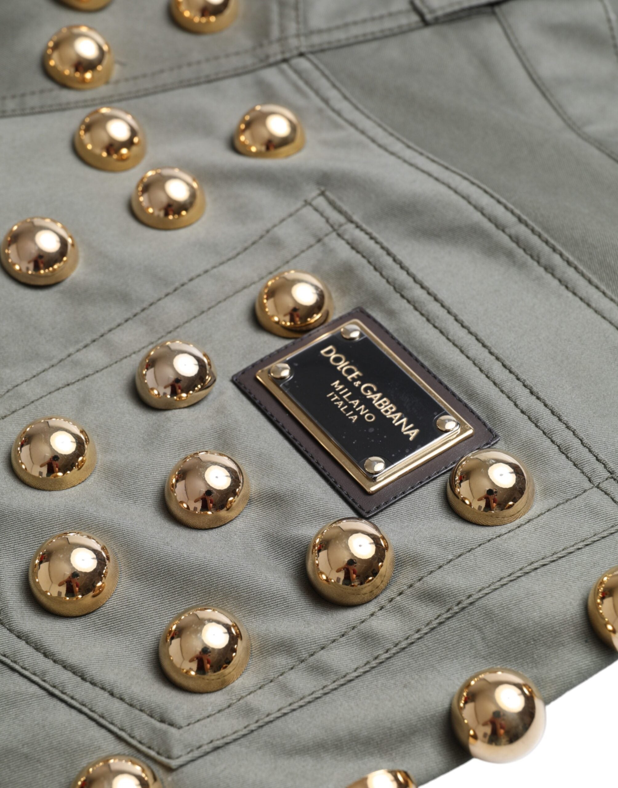 Dolce & Gabbana Grøn Embellished Bomuld High Waist Hot Bukser & Jeans Shorts-Modeoutlet