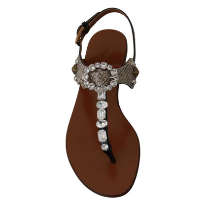 Dolce & Gabbana Leather Ayers Crystal Sandals Flip Flops Shoes