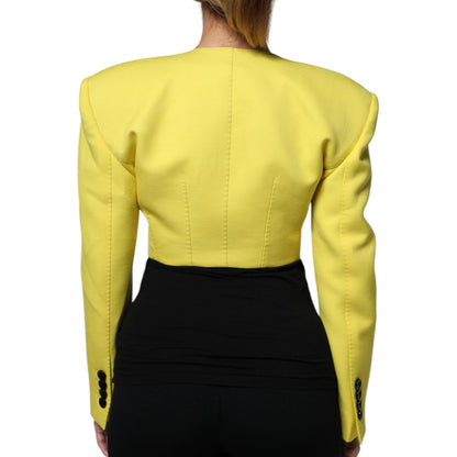 Dolce & Gabbana Lemon Yellow Wool Long Sleeves Cropped Coat Jacket