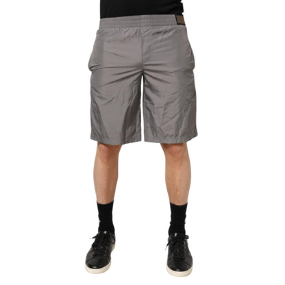 Dolce & Gabbana Light Gray Nylon Elastic Waist Shorts Swimwear