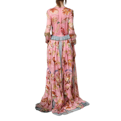 Dolce & Gabbana Light Pink Bread Print Pleated Maxi Dress