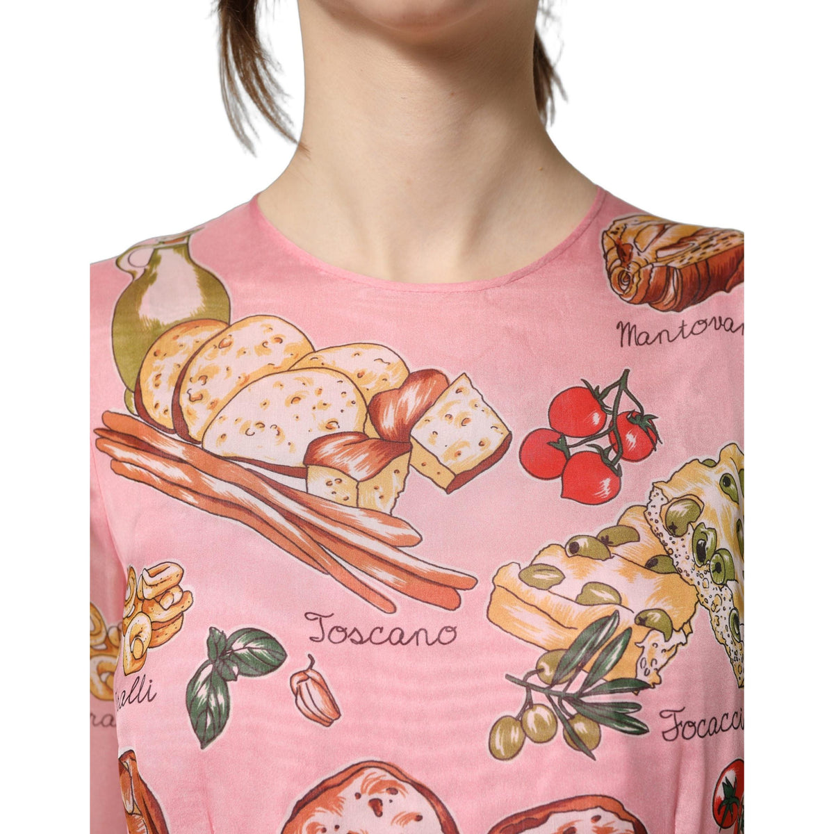 Dolce & Gabbana Light Pink Bread Print Pleated Maxi Dress