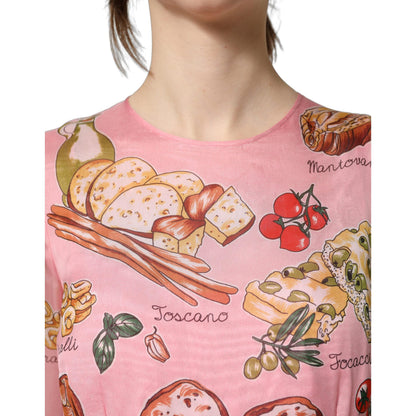Dolce & Gabbana Light Pink Bread Print Pleated Maxi Dress