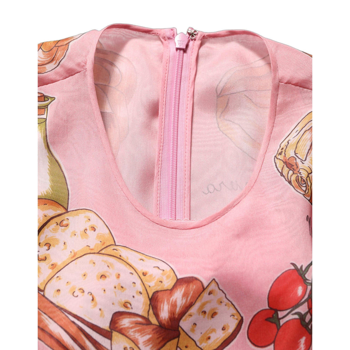 Dolce & Gabbana Light Pink Bread Print Pleated Maxi Dress
