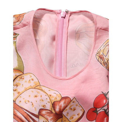 Dolce & Gabbana Light Pink Bread Print Pleated Maxi Dress