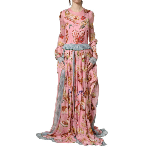 Dolce & Gabbana Light Pink Bread Print Pleated Maxi Dress