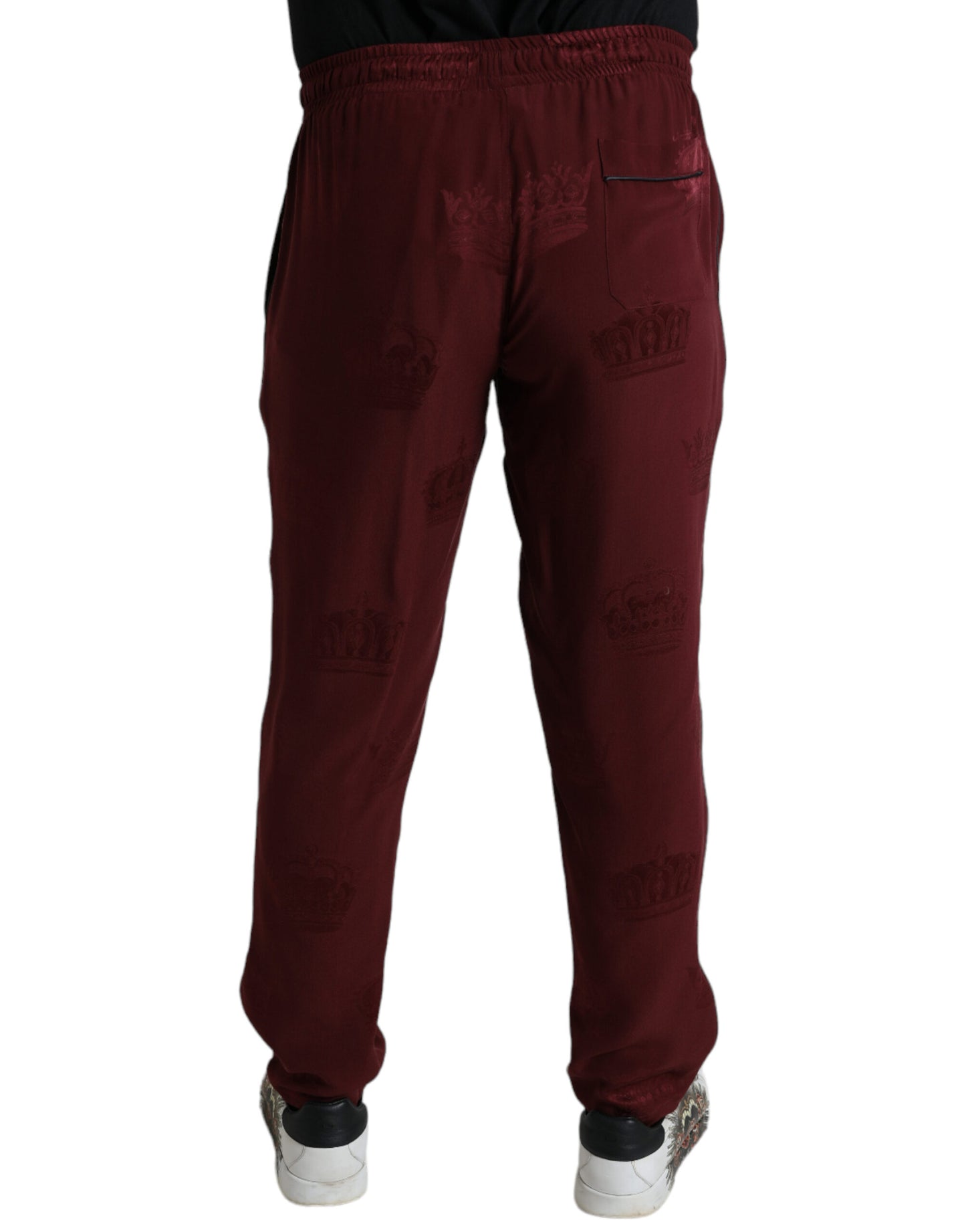 Dolce & Gabbana Maroon Crown Pattern Silke Pajama Bukser & Jeans