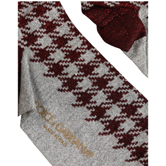 Dolce & Gabbana Maroon Gray Houndstooth Mid Calf Accessory Socks