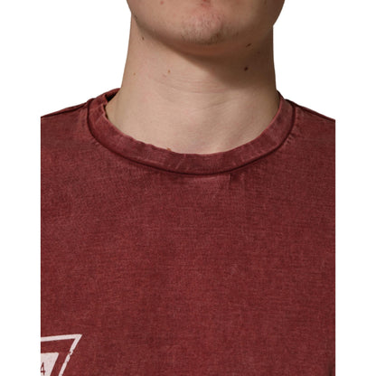 Dolce & Gabbana Maroon Print Round Neck Short Sleeve T-shirt