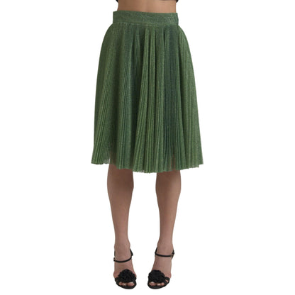 Dolce & Gabbana Metallic Green High Waist A-line Pleated Skirt