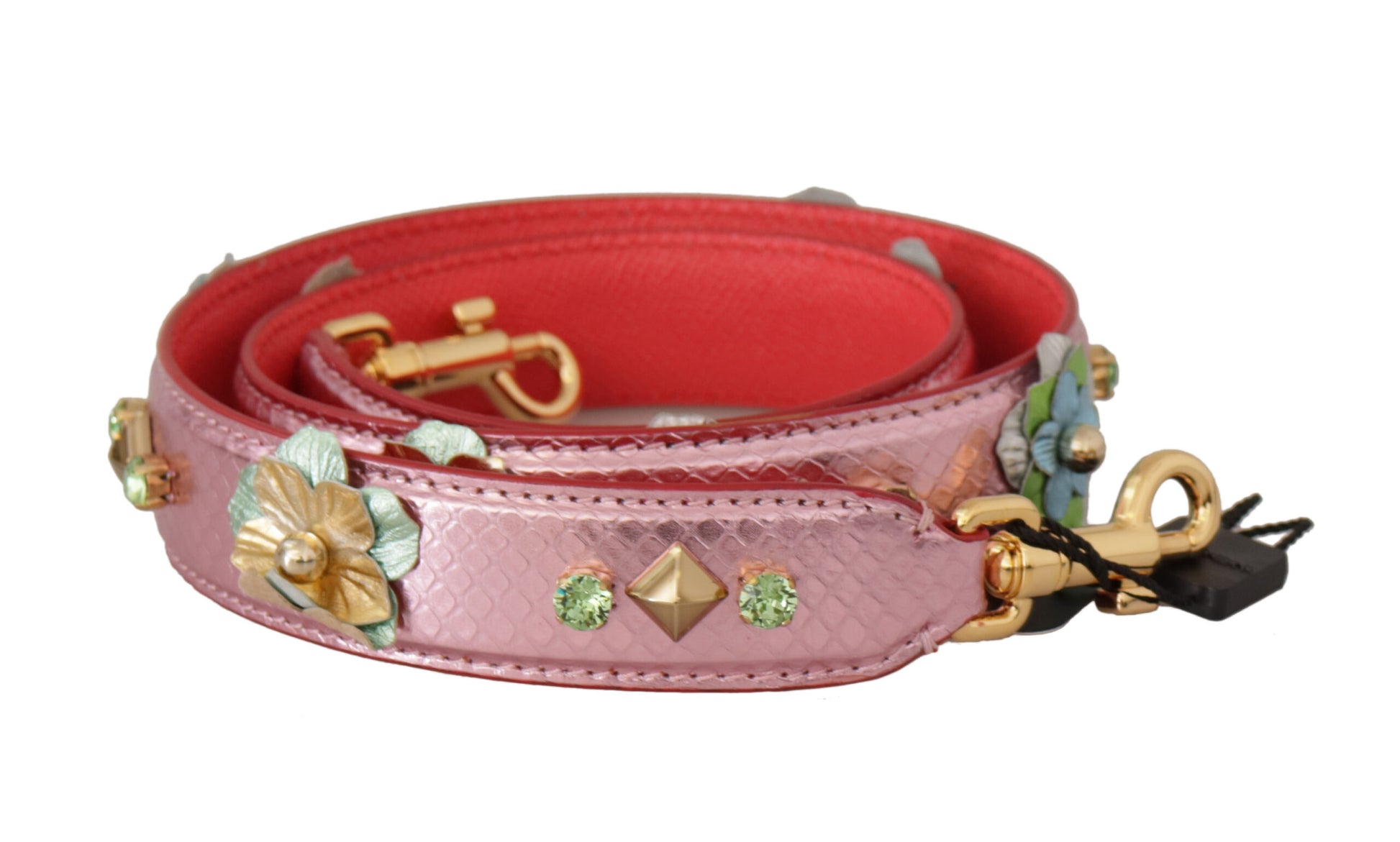Dolce & Gabbana Metallic Pink Læder Studded Skulder Strap