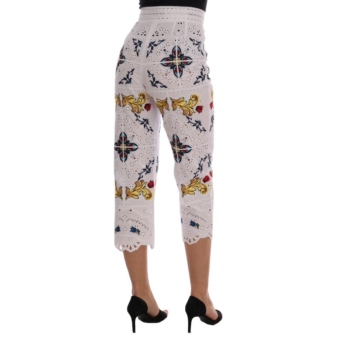 Dolce & Gabbana Mulicolor Majolica Cutout Capri Pants