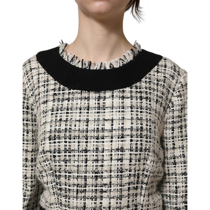 Dolce & Gabbana Multicolor Bouclé Tweed Frayed Trim Midi Dress