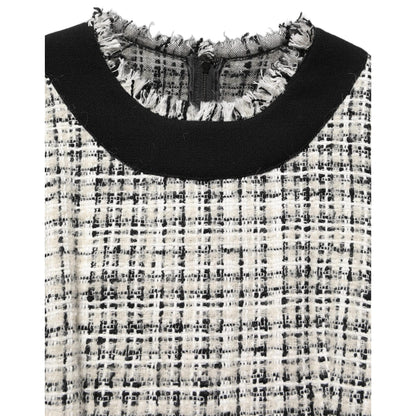 Dolce & Gabbana Multicolor Bouclé Tweed Frayed Trim Midi Dress