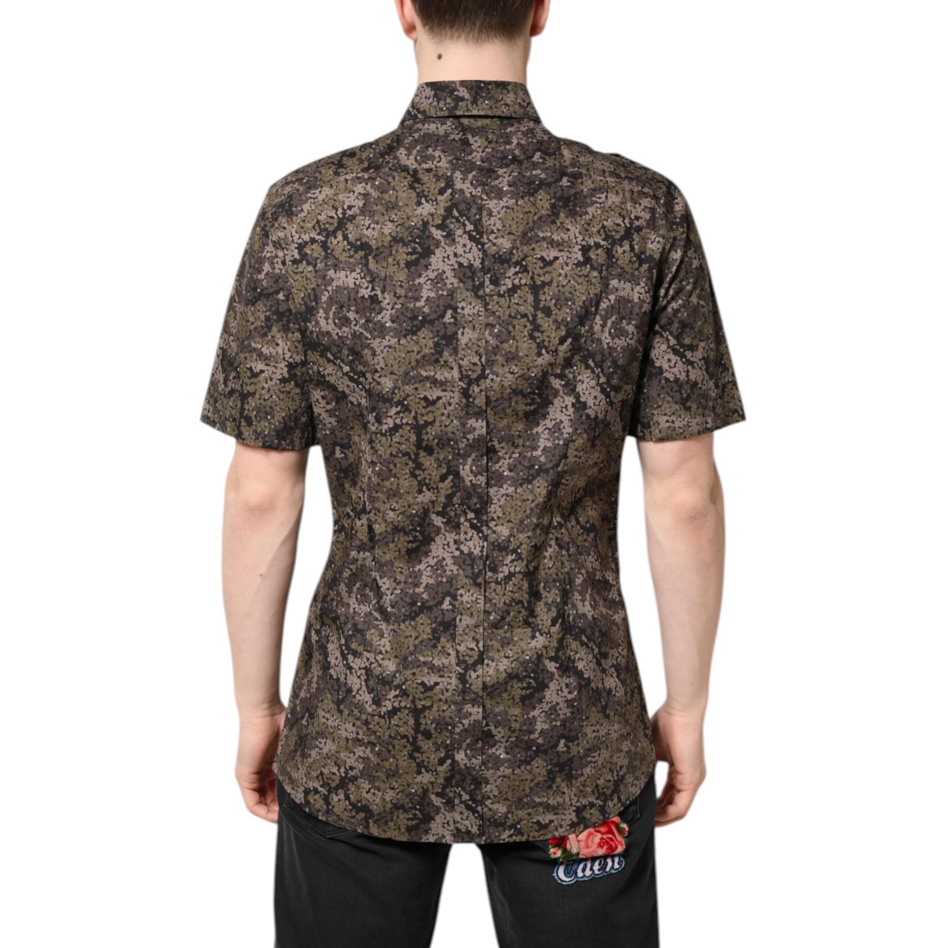 Dolce & Gabbana Multicolor Camouflage Button Down GOLD Shirt