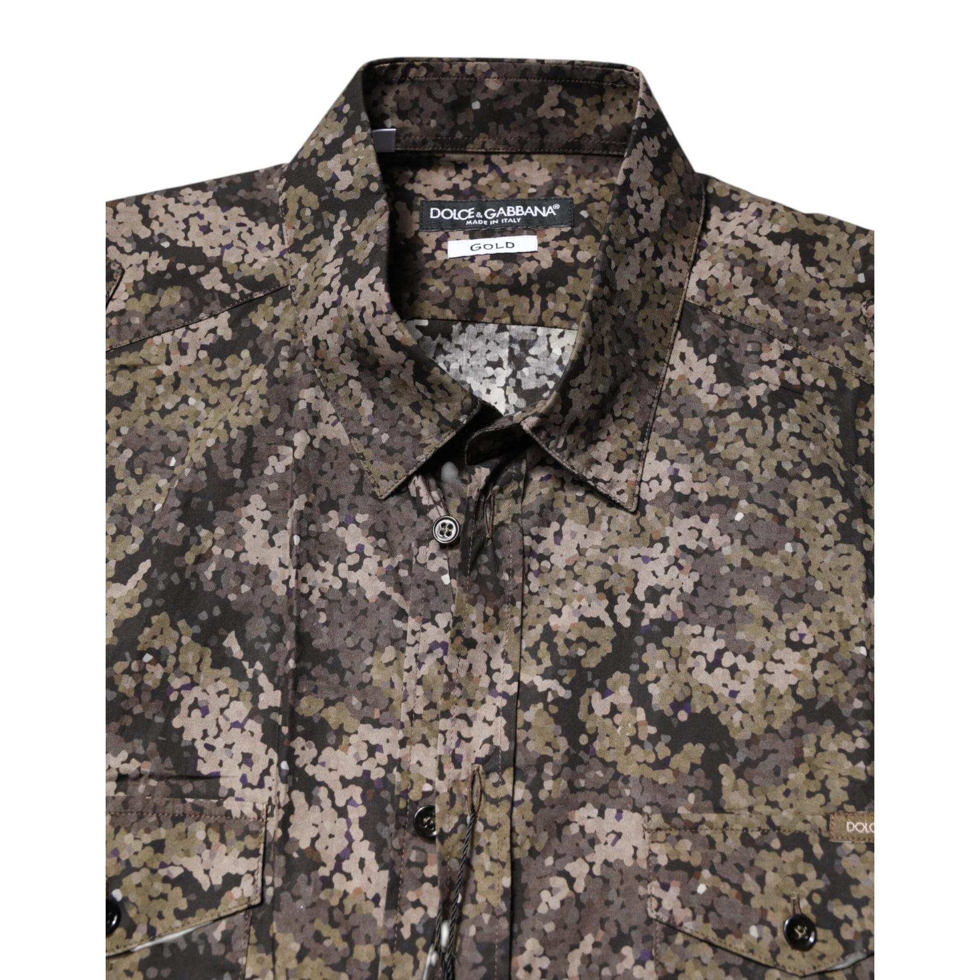 Dolce & Gabbana Multicolor Camouflage Button Down GOLD Shirt